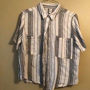 striped crop button up